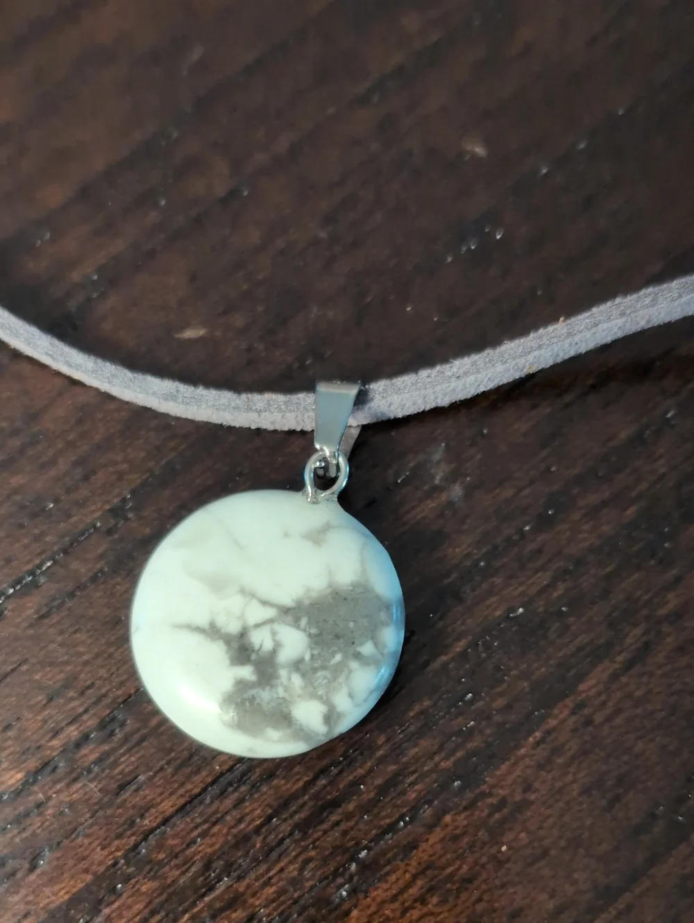 Gray Suede Necklace with White Howlite Pendant